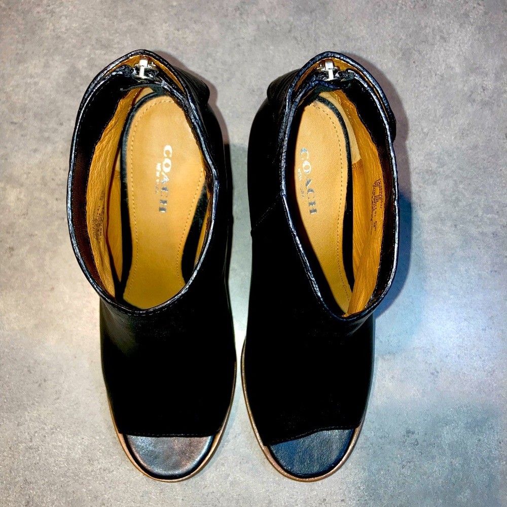 COACH LABELLE Calf Leather Black Open-toe Boots  US8.